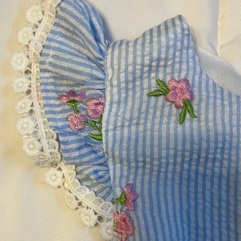 Rare Editions Striped Blue and Pink Floral Dress - Picture 5 of 7